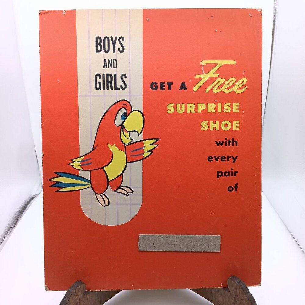 Vintage 1950s Parrot Themed Shoe Store Display Sign